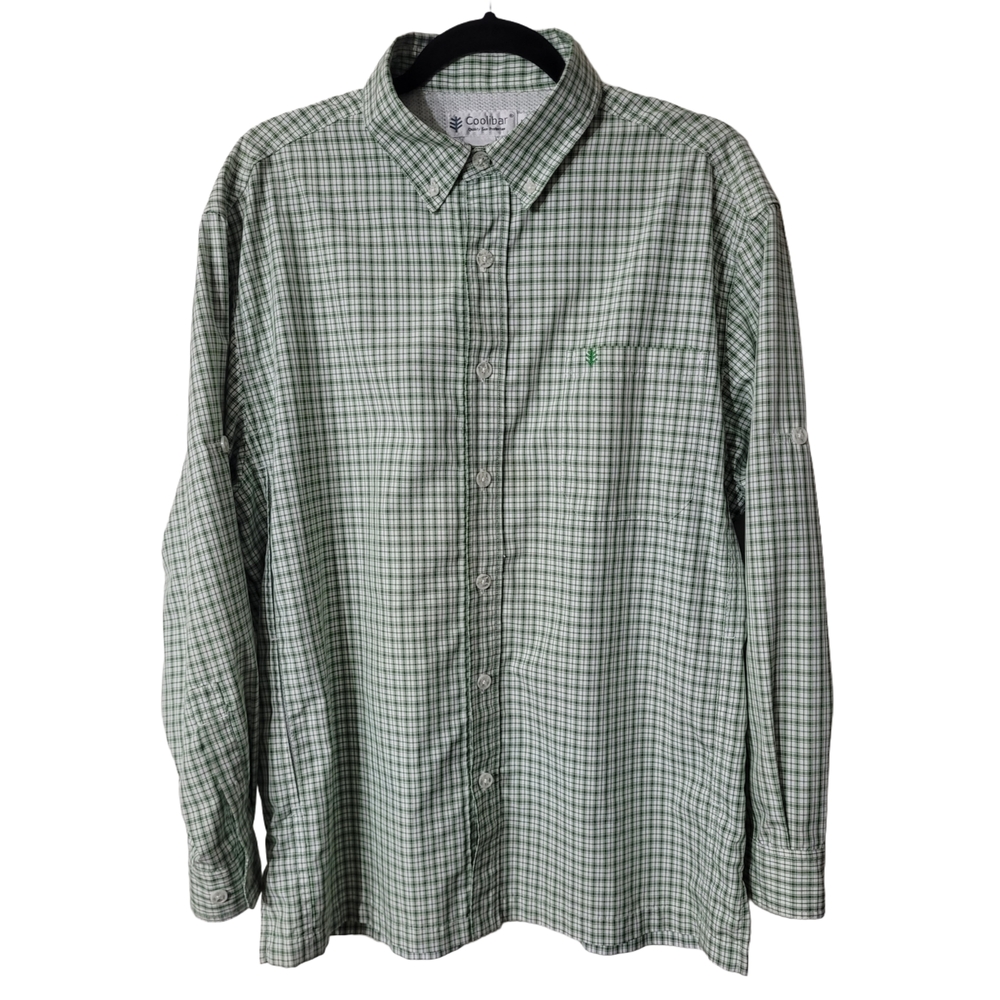 Coolibar Men's Green Checkered Button-Down Shirt Size Medium